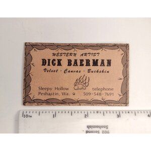 Dick Baerman Western Artist Velvet Buckskin Canvas Business Card Peshastin WA
